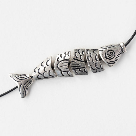 80mm Mykonos Metal Segmented Worry Fish Bead - Antique Silver - 1 Fish
