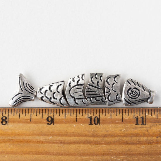 80mm Mykonos Metal Segmented Worry Fish Bead - Antique Silver - 1 Fish