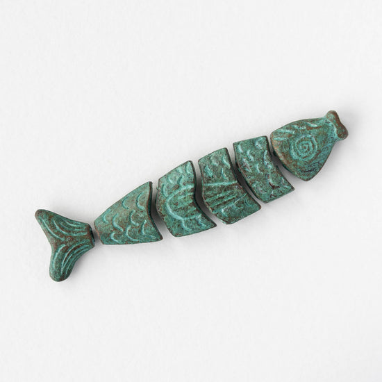 80mm Mykonos Metal Segmented Worry Fish Bead - Copper Patina - 1 Fish