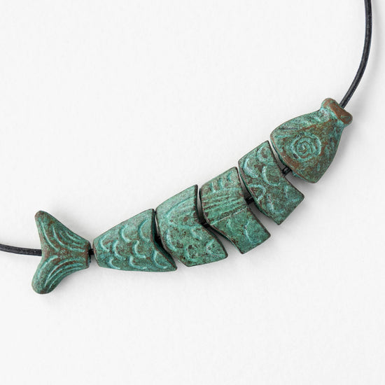 80mm Mykonos Metal Segmented Worry Fish Bead - Copper Patina - 1 Fish