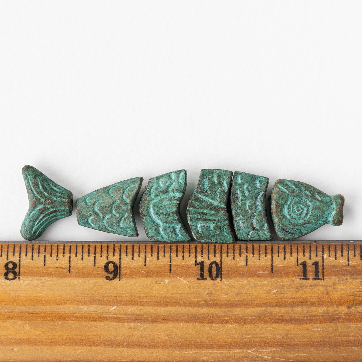 80mm Mykonos Metal Segmented Worry Fish Bead - Copper Patina - 1 Fish