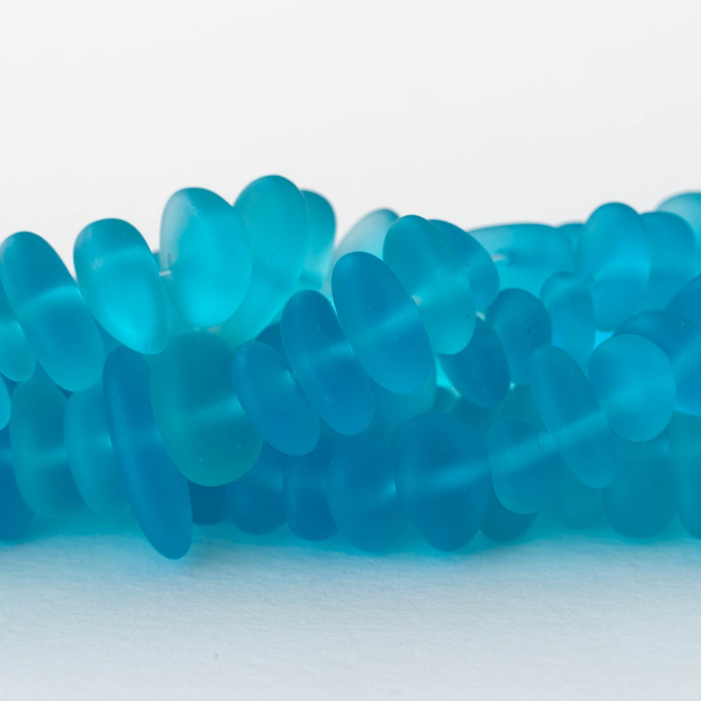 Frosted Glass Pebbles - Aqua Blue ~ 50 Beads