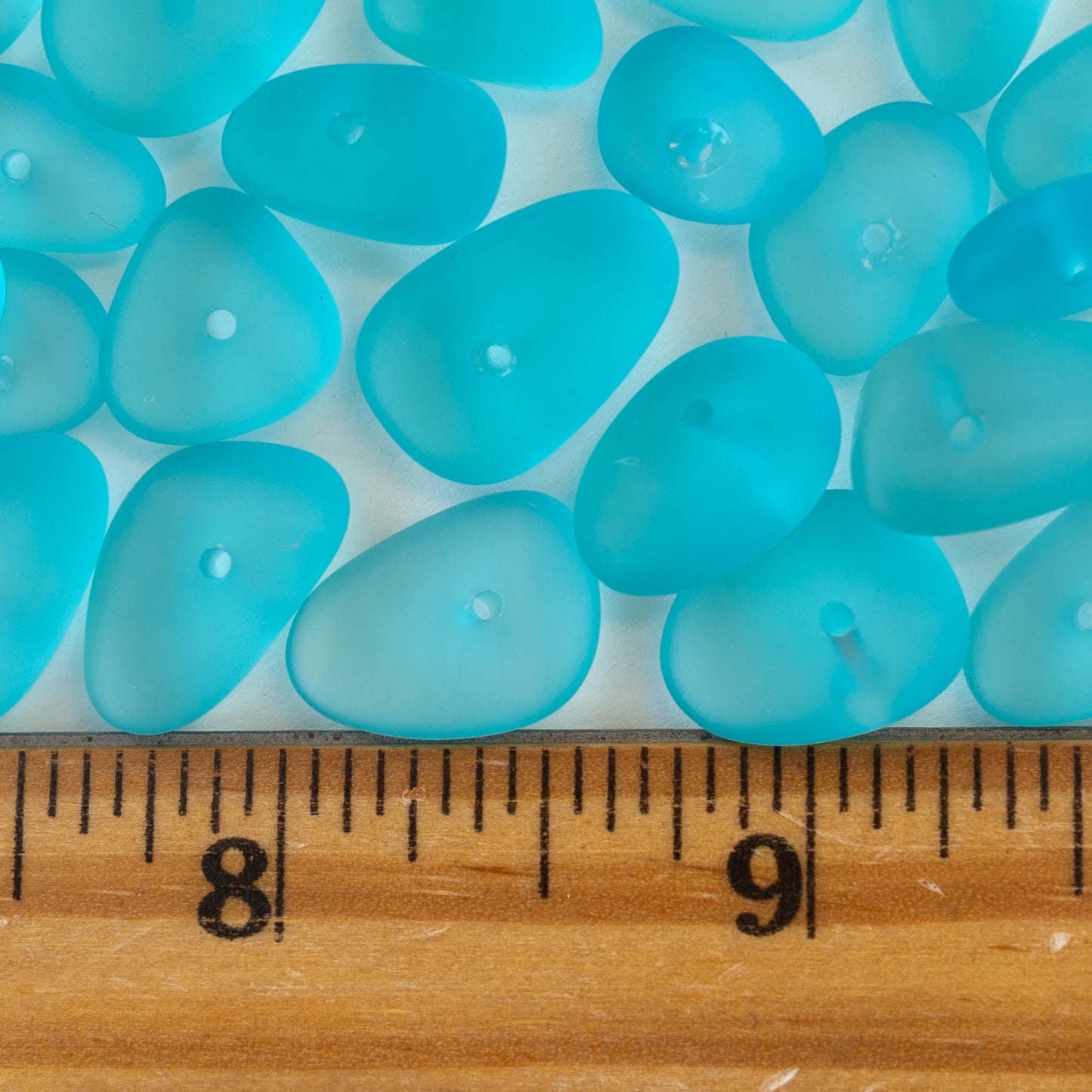 Frosted Glass Pebbles - Aqua Blue ~ 50 Beads