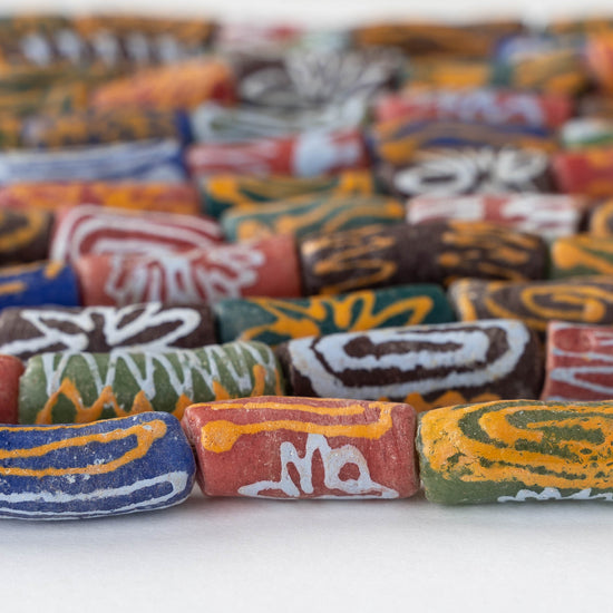 Painted Tube Beads From Ghana Africa - Happy Mix - 12 Beads