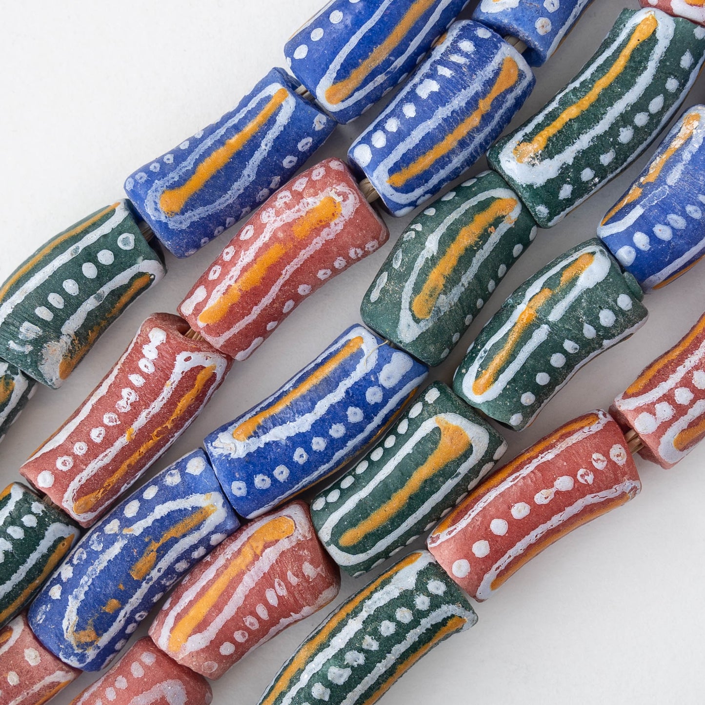 Painted Tube Beads From Ghana Africa - Designed - 12 Beads