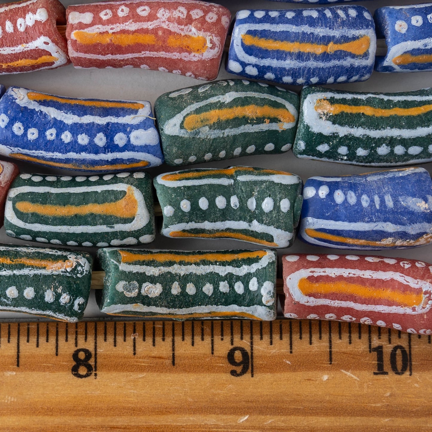 Painted Tube Beads From Ghana Africa - Designed - 12 Beads