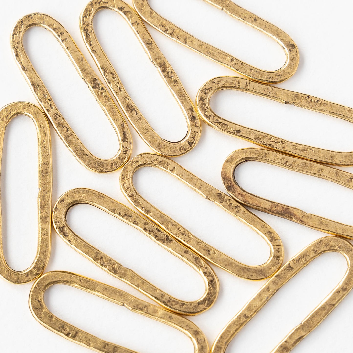 30x11mm Hammered Elongated Oval Hoop - 24k Gold Plated - 1, 2 or 6 pieces