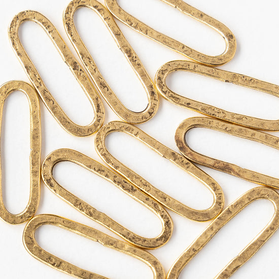 30x11mm Hammered Elongated Oval Hoop - 24k Gold Plated - 1, 2 or 6 pieces