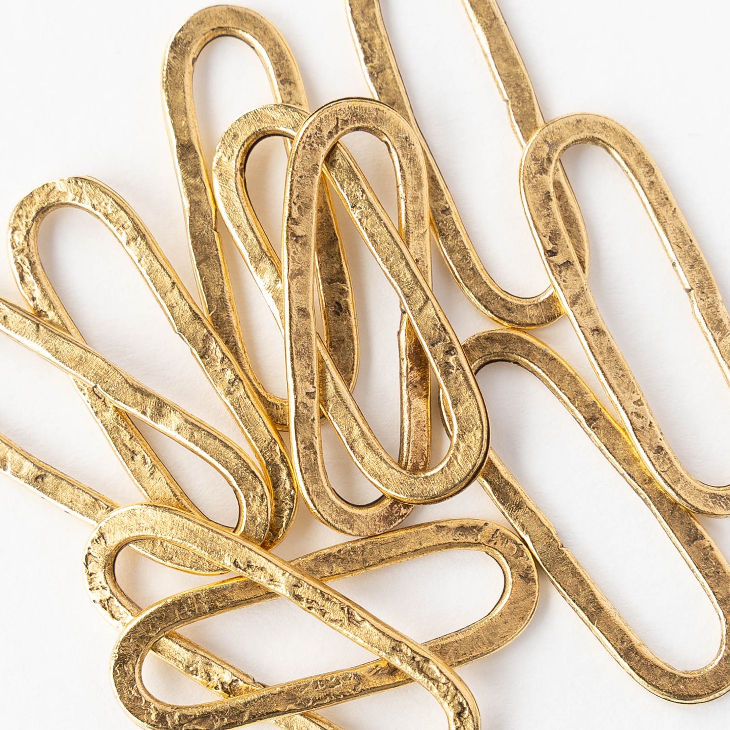30x11mm Hammered Elongated Oval Hoop - 24k Gold Plated - 1, 2 or 6 pieces