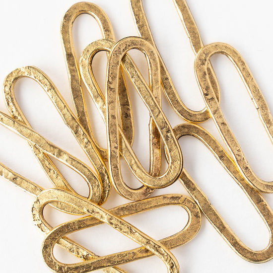 30x11mm Hammered Elongated Oval Hoop - 24k Gold Plated - 1, 2 or 6 pieces
