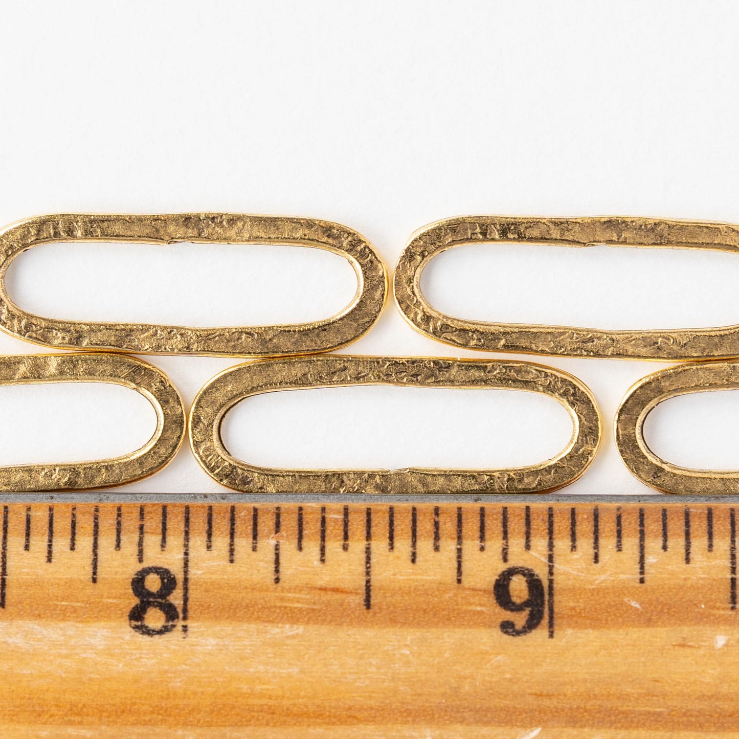 30x11mm Hammered Elongated Oval Hoop - 24k Gold Plated - 1, 2 or 6 pieces