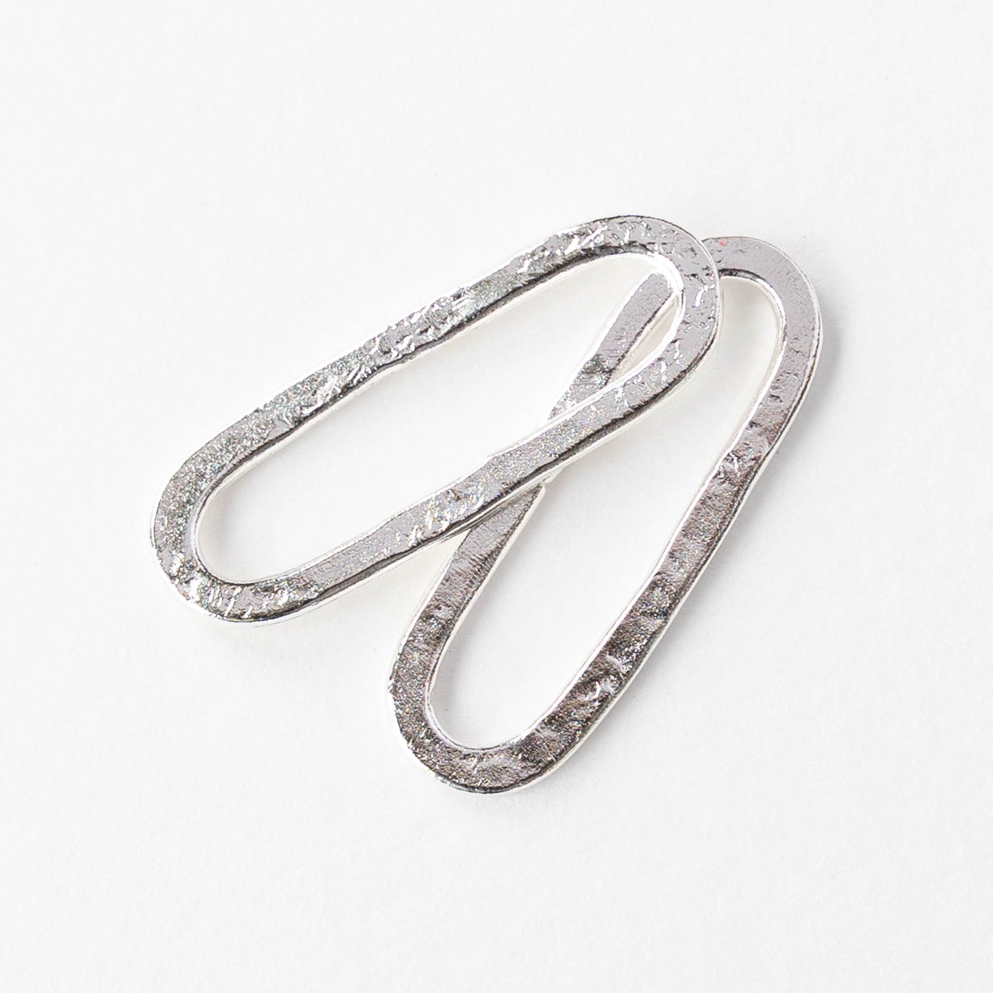 30x11mm Hammered Elongated Oval Hoop - Silver Plated - 1, 2 or 6 pieces