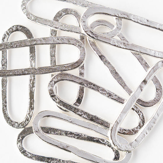 30x11mm Hammered Elongated Oval Hoop - Silver Plated - 1, 2 or 6 pieces