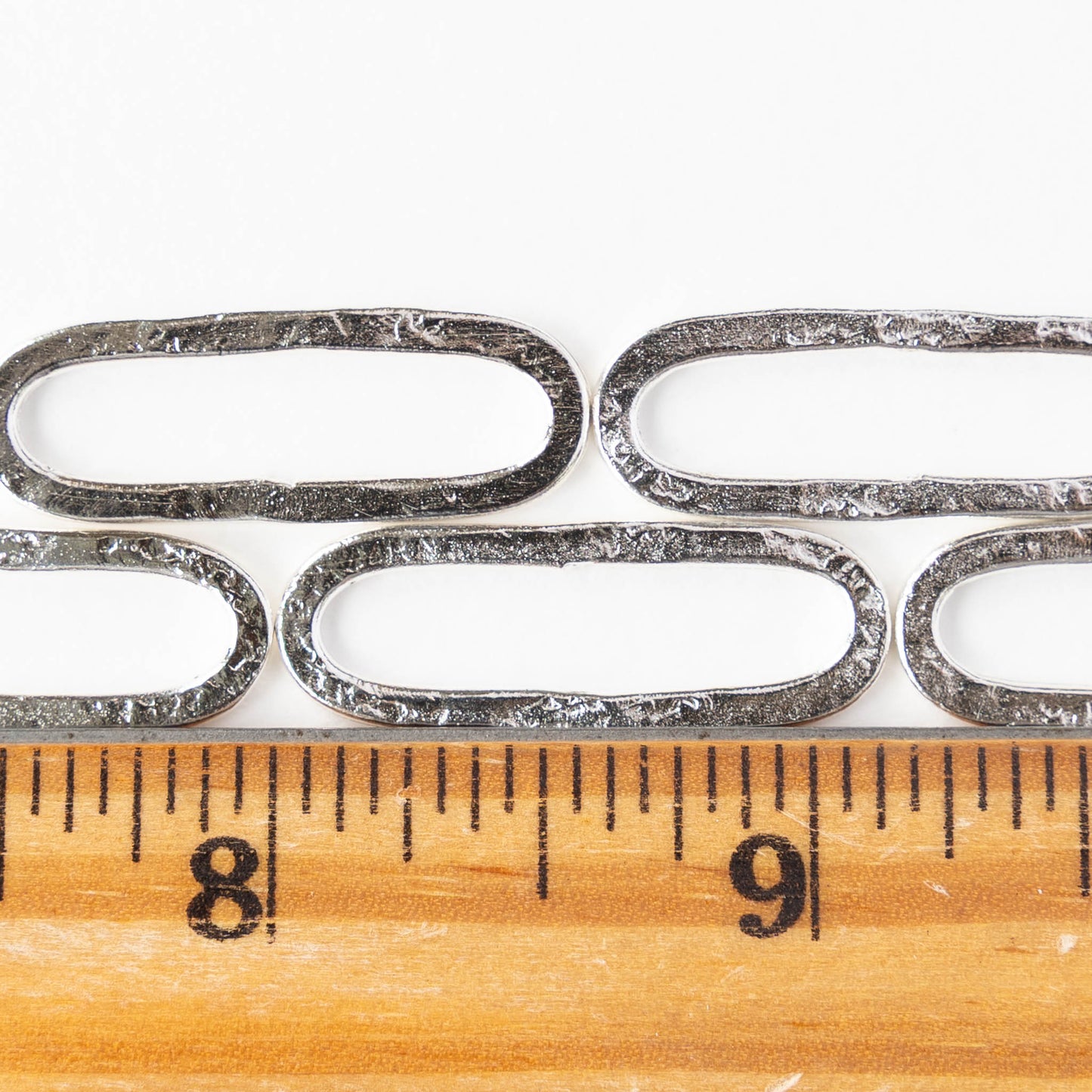 30x11mm Hammered Elongated Oval Hoop - Silver Plated - 1, 2 or 6 pieces