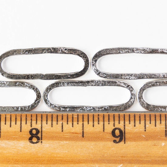 30x11mm Hammered Elongated Oval Hoop - Silver Plated - 1, 2 or 6 pieces