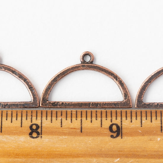 30mm Hammered Flat Half Circle Pendant - Copper Plated - 1, 2 or 6 pieces