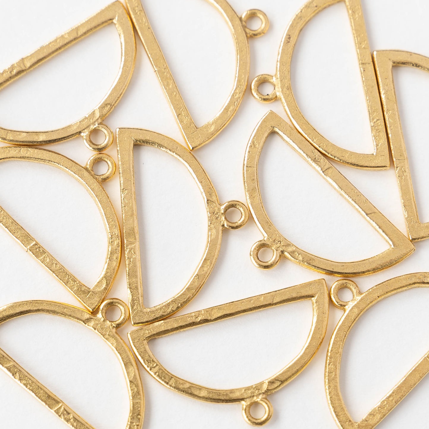 30mm Hammered Flat Half Circle Pendant - 24k Gold Plated - 1, 2 or 6 pieces