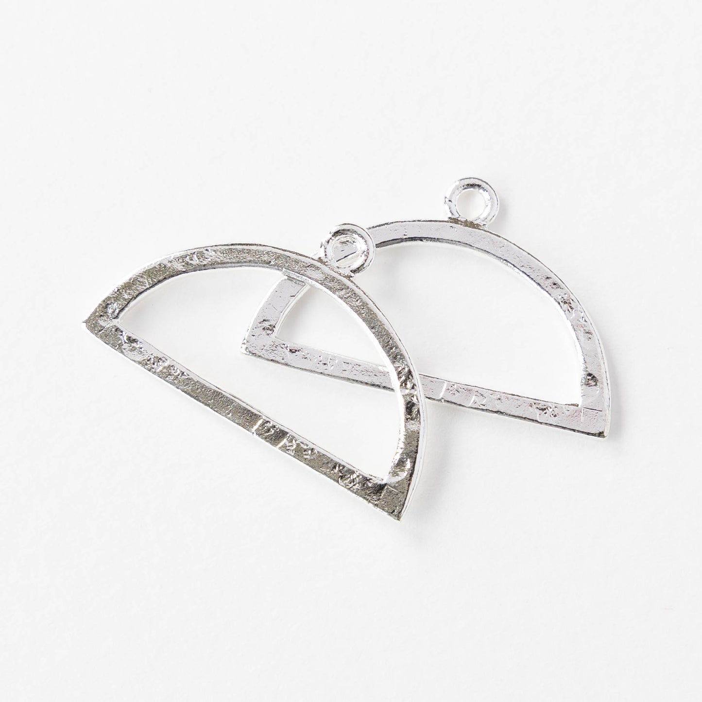 30mm Hammered Flat Half Circle Pendant - Silver Plated - 1, 2 or 6 pieces
