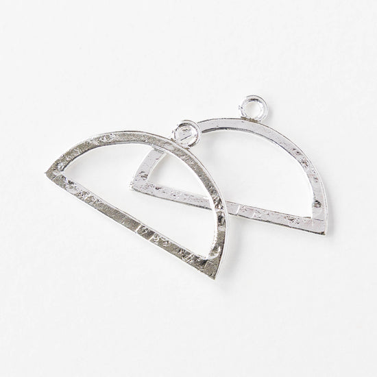 30mm Hammered Flat Half Circle Pendant - Silver Plated - 1, 2 or 6 pieces