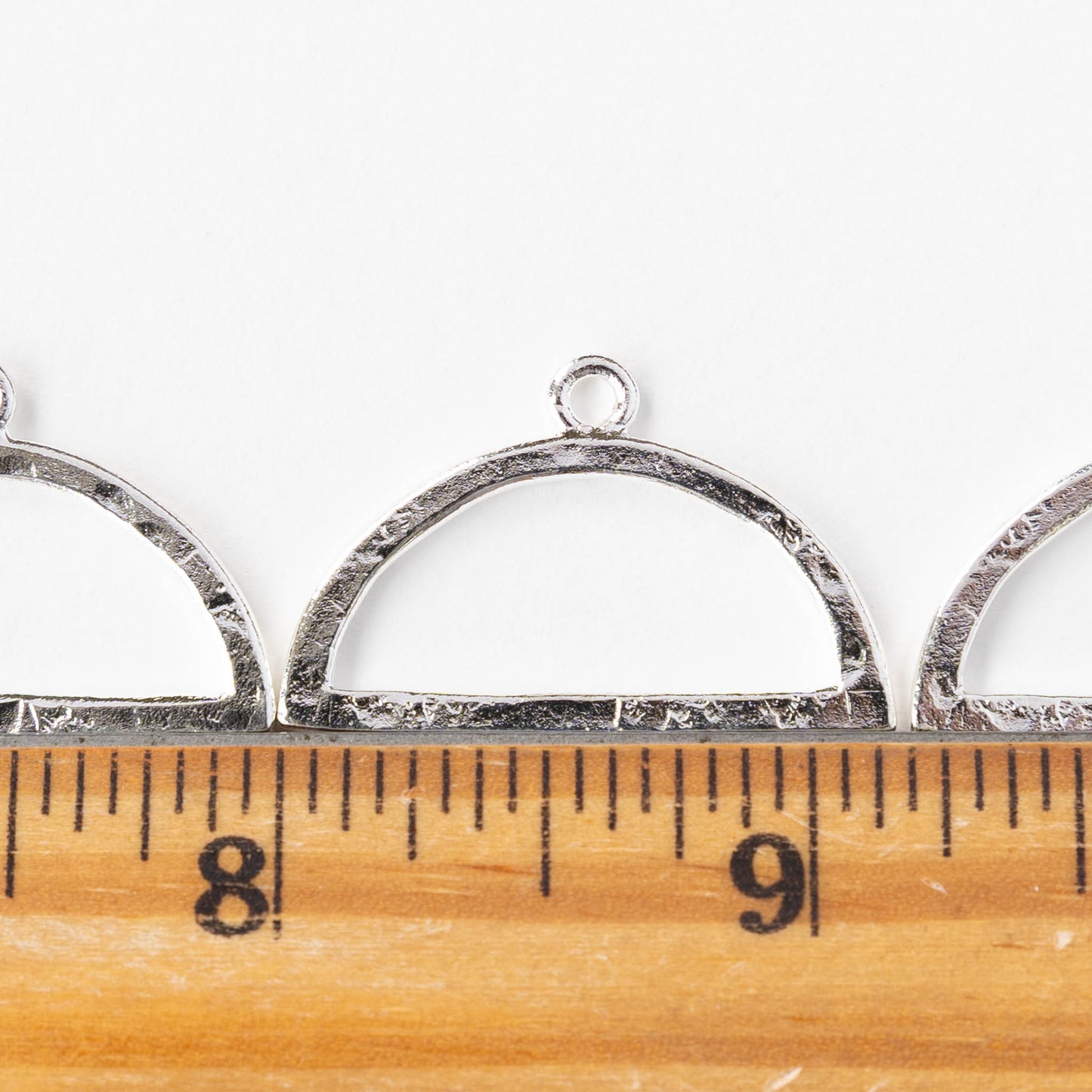 30mm Hammered Flat Half Circle Pendant - Silver Plated - 1, 2 or 6 pieces
