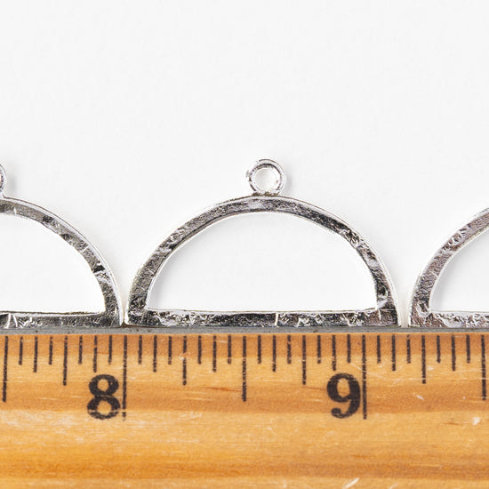 30mm Hammered Flat Half Circle Pendant - Silver Plated - 1, 2 or 6 pieces