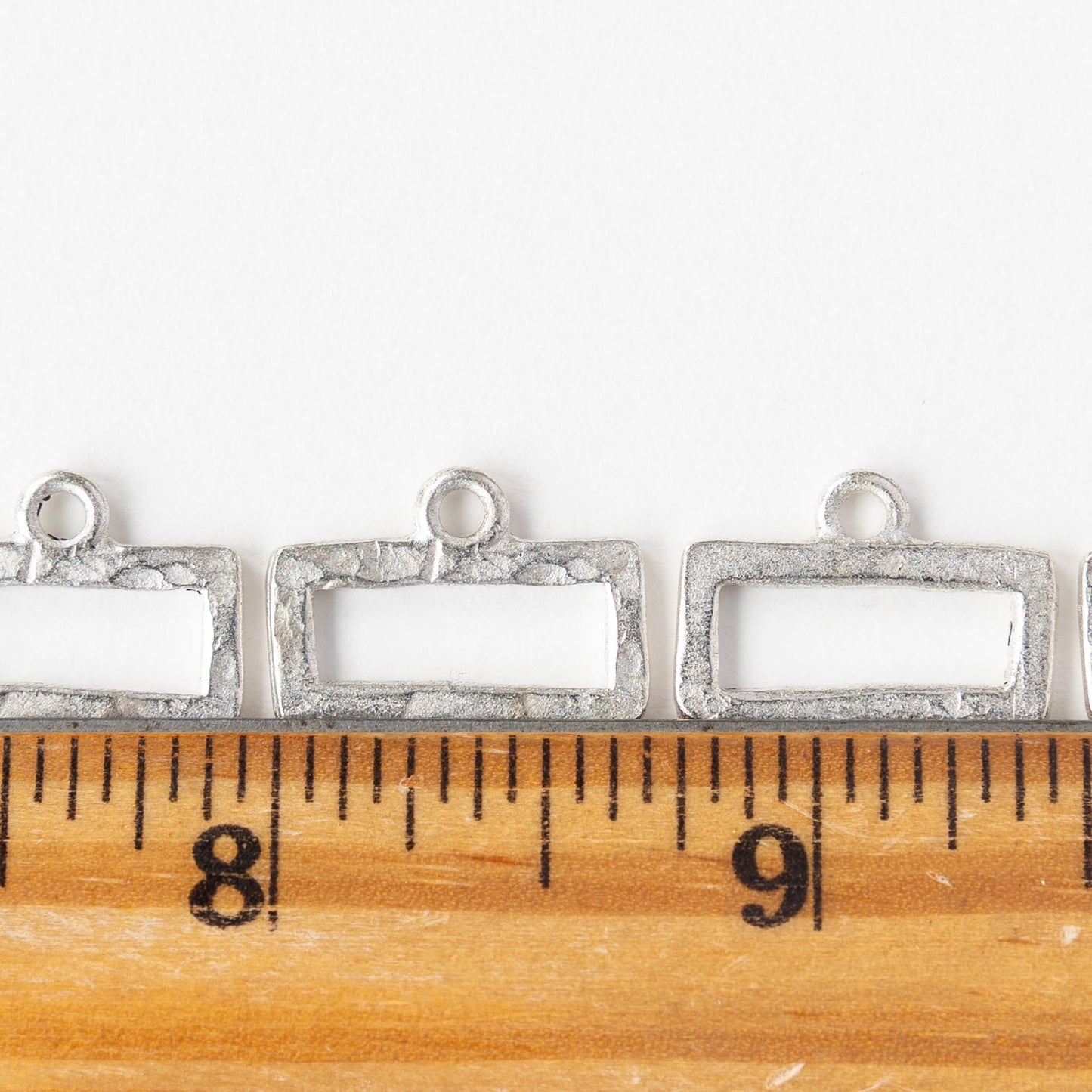 Hammered Rectangle Open Pendant - Silver Plated - 1, 2 or 6 pieces