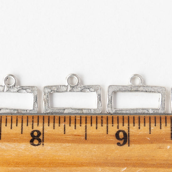 Hammered Rectangle Open Pendant - Silver Plated - 1, 2 or 6 pieces