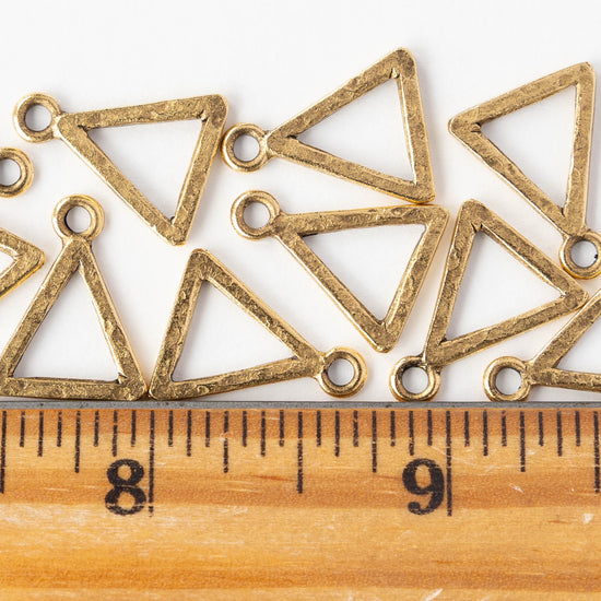 18x14mm Hammered Triangle Open Pendant - 24k Gold Plated - 1, 2 or 6 pieces