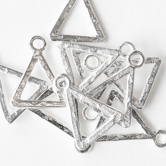 Hammered Triangle Open Pendant - Silver Plated - 1, 2 or 6 pieces