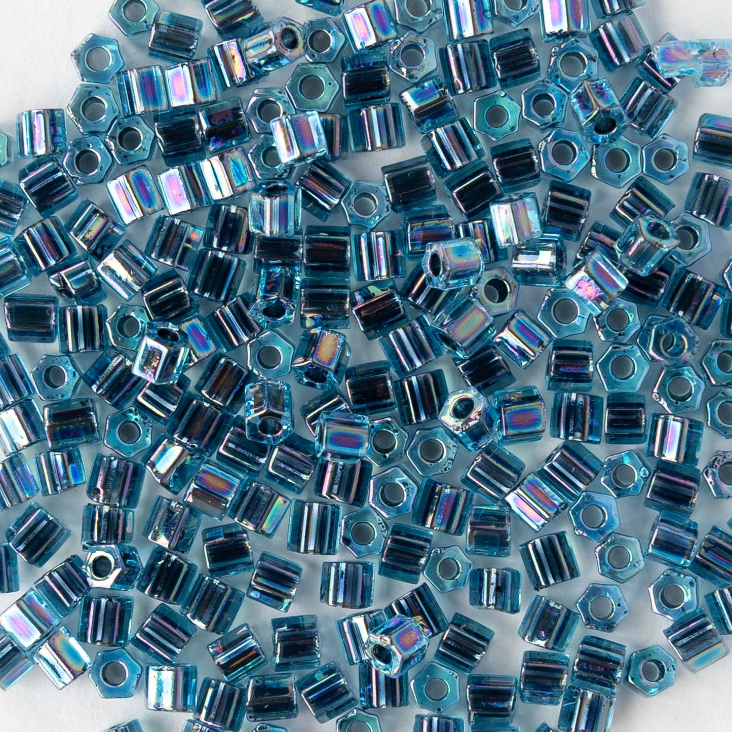 8/0 Hex Cut Seed Beads - Blue Lined Aqua AB - 20 grams