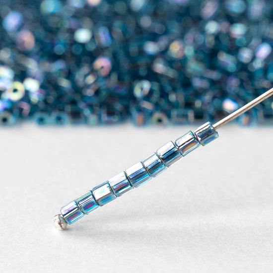 8/0 Hex Cut Seed Beads - Blue Lined Aqua AB - 20 grams