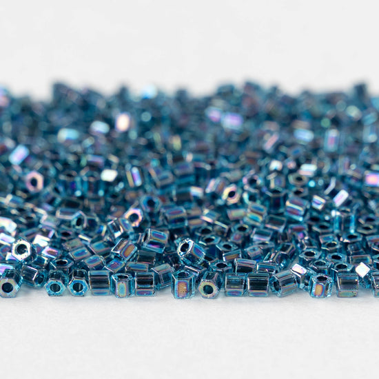 8/0 Hex Cut Seed Beads - Blue Lined Aqua AB - 20 grams