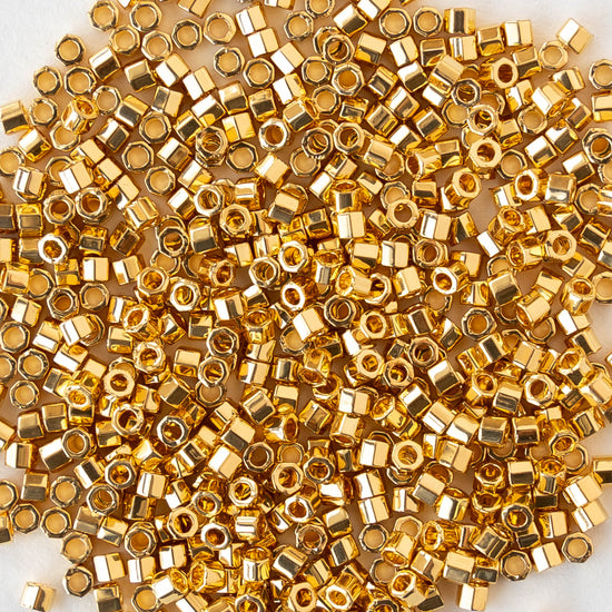 1mm Delica Hex Cut Seed Beads - 24K Bright Gold - 2.5 grams