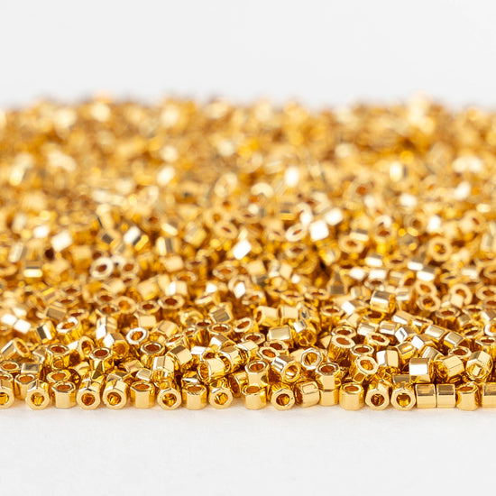 1mm Delica Hex Cut Seed Beads - 24K Bright Gold - 2.5 grams