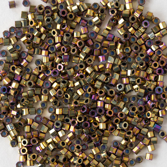1mm Delica Hex Cut Seed Beads - Gold Iris - 5 grams