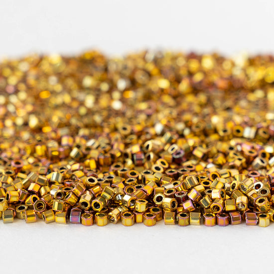 1mm Delica Hex Cut Seed Beads - 24K Gold Iris - 2.5 grams