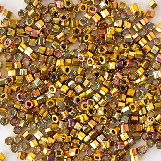 1mm Delica Hex Cut Seed Beads - 24K Gold Iris - 2.5 grams