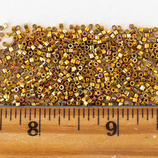 1mm Delica Hex Cut Seed Beads - 24K Gold Iris - 2.5 grams