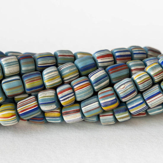 Glass Java Beads - Blue Stripe Mix - Whole or Half Strand