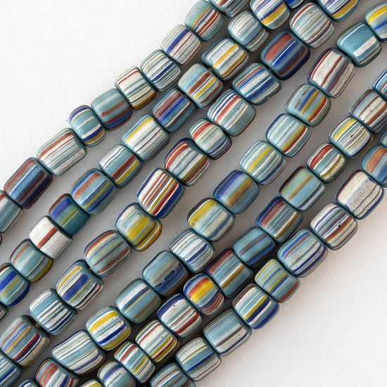 Glass Java Beads - Blue Stripe Mix - Whole or Half Strand