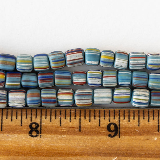 Glass Java Beads - Blue Stripe Mix - Whole or Half Strand