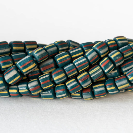 Glass Java Beads - Opaque Striped Teal - Whole or Half Strand