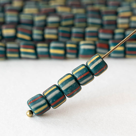 Glass Java Beads - Opaque Striped Teal - Whole or Half Strand