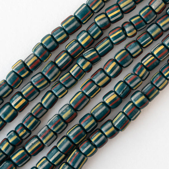 Glass Java Beads - Opaque Striped Teal - Whole or Half Strand