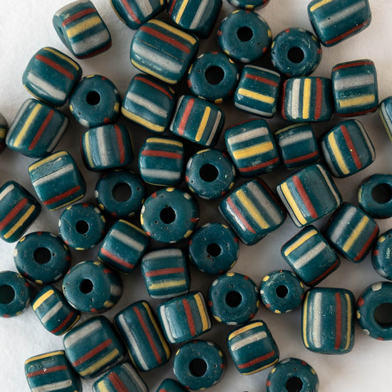 Glass Java Beads - Opaque Striped Teal - Whole or Half Strand