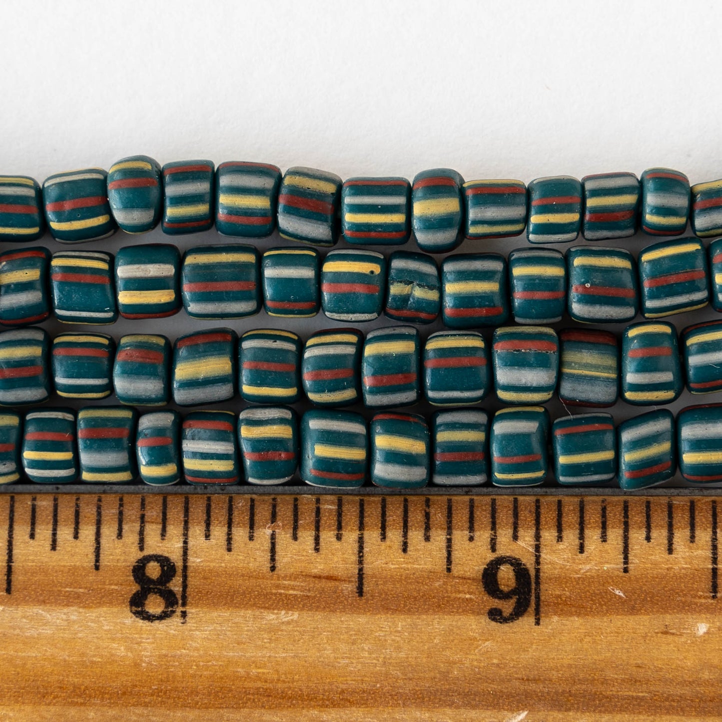 Glass Java Beads - Opaque Striped Teal - Whole or Half Strand