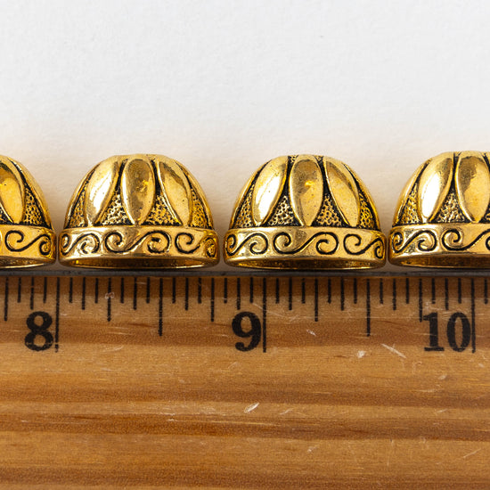 Umbrella Caps - Gold Flower Design - 4 beads