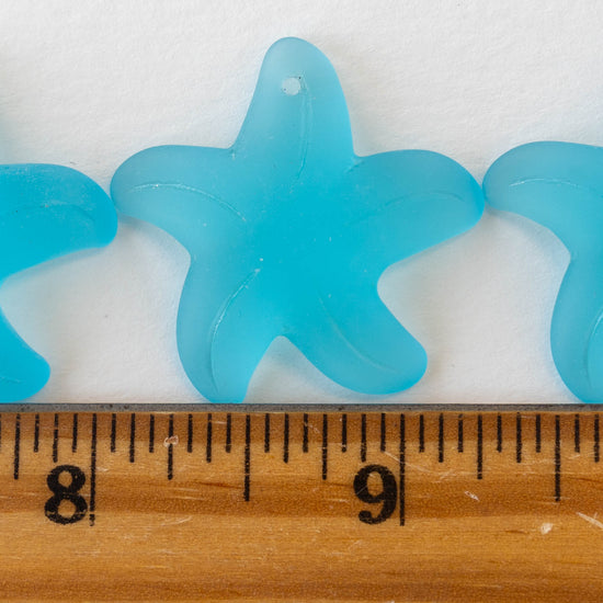 32mm Frosted Starfish Pendant - Aqua - 2 Pendants