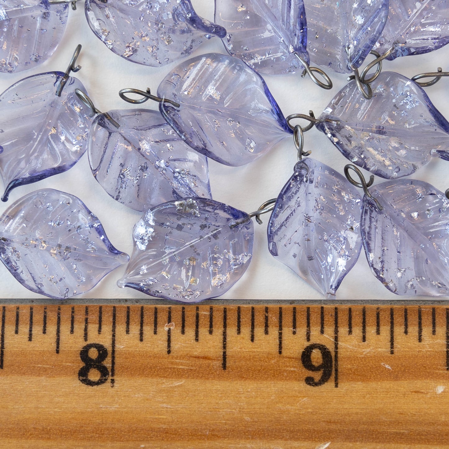 Handmade Glass Leaf Beads - Lavender with Silver Dust - 2 leaves