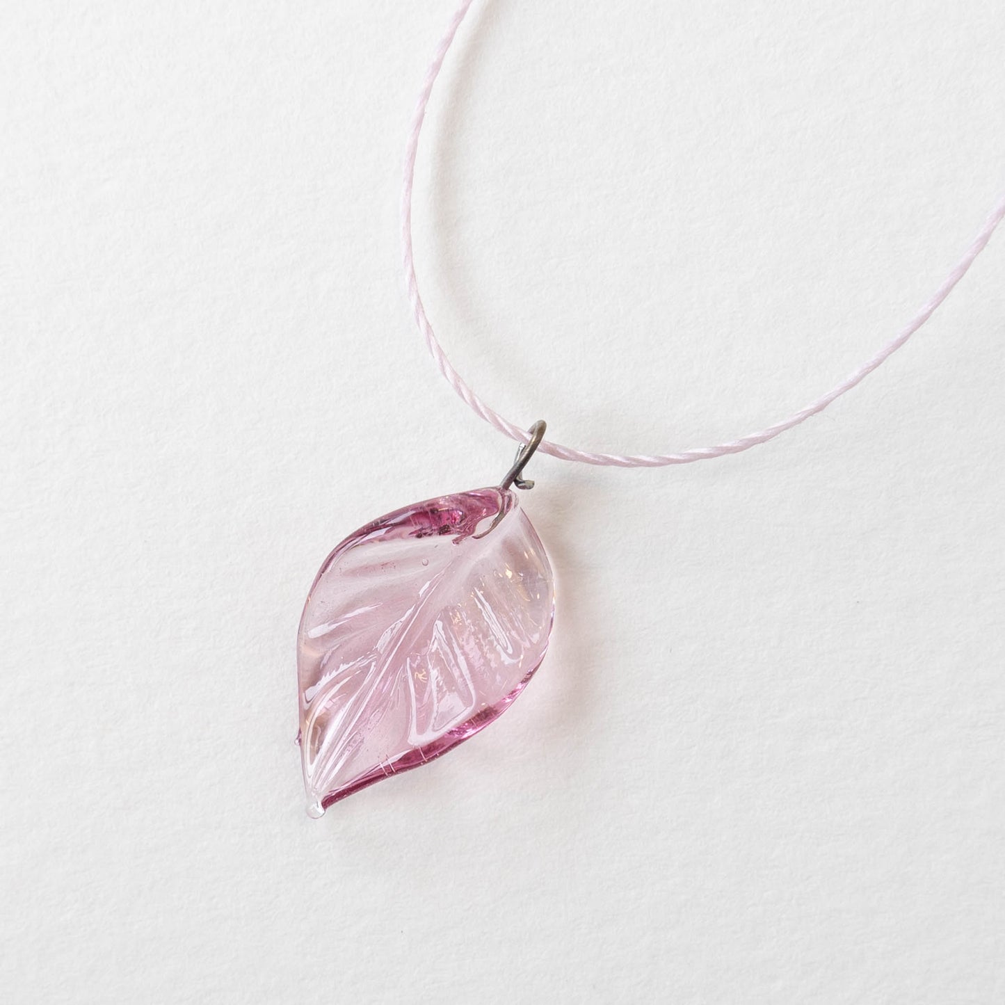 Handmade Glass Leaf Beads - Pink - 2 leaves
